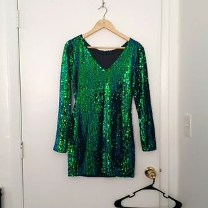 Blue Green Sequin Coctail Dress